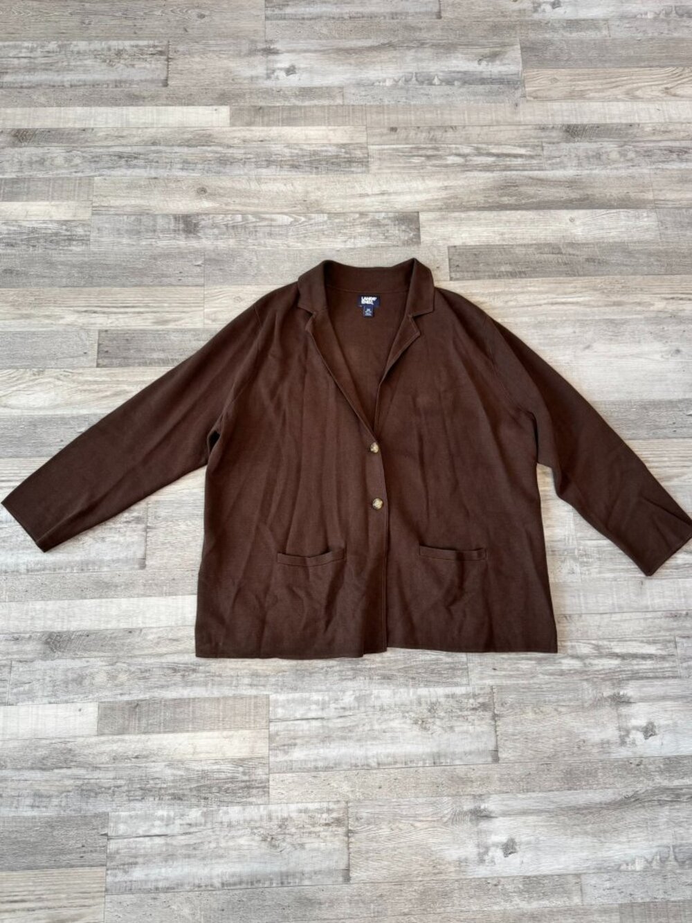 Lands End brown knit womens blazer cardigan long sleeve size 2X D37